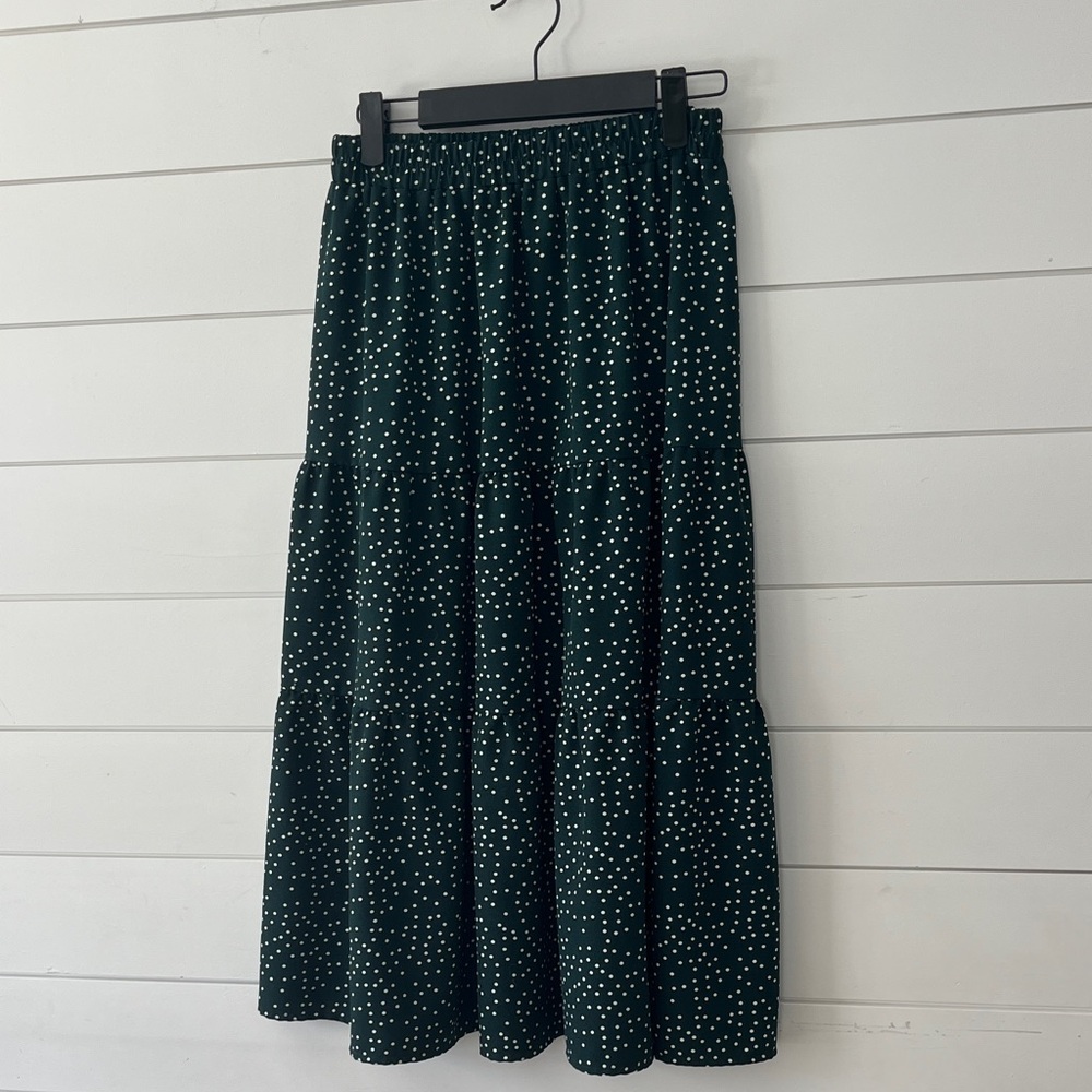 Merokeety Dark Green Polka Dot Midi Skirt